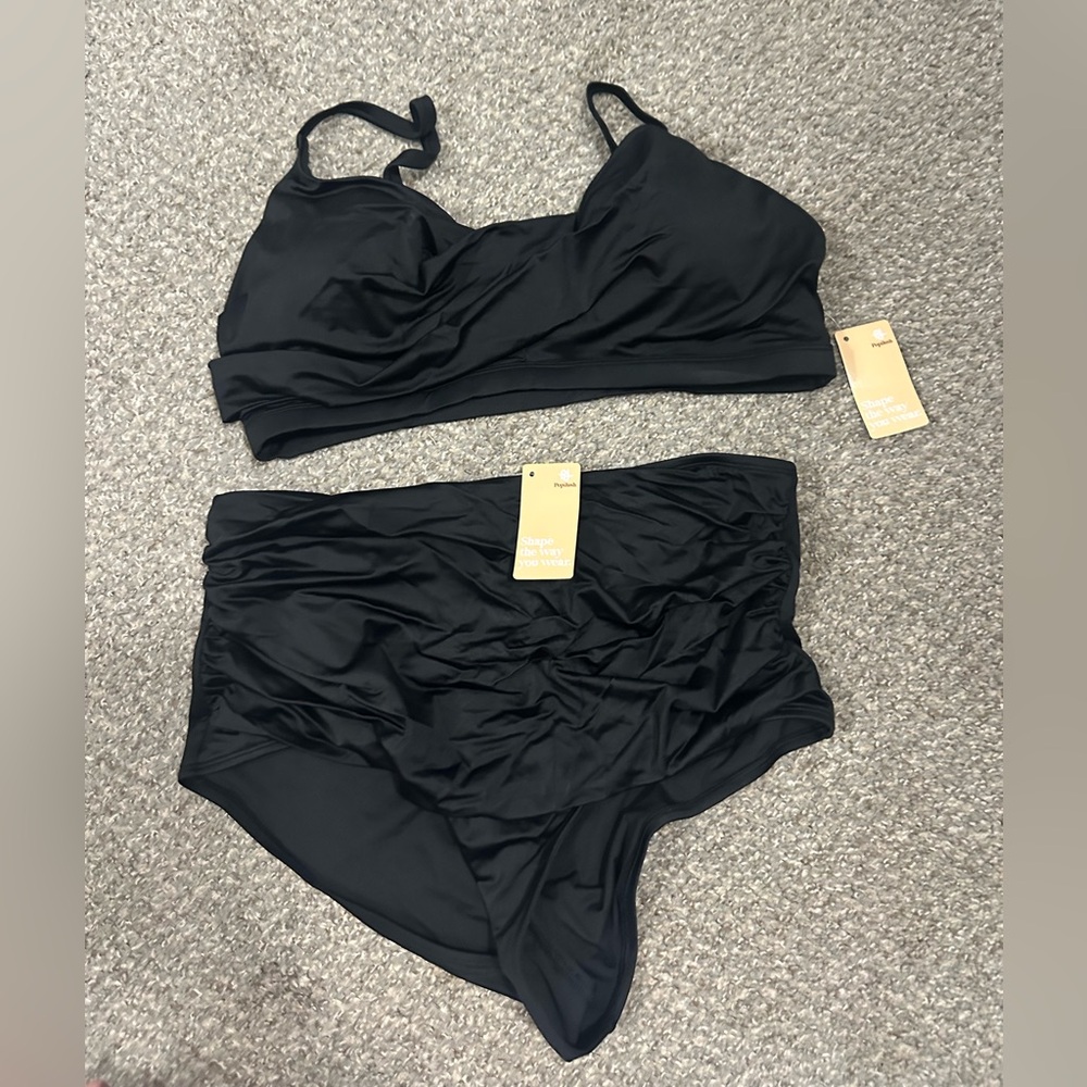 Popilush Black Two-Piece High Waisted Swimsuit